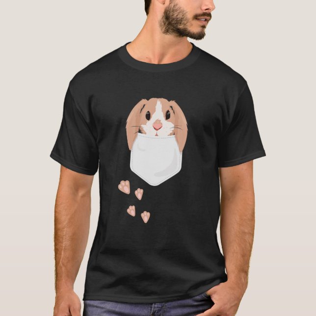 Cute Kawaii Pocket Bunny Egg Happy Easter Sunday T-Shirt (Front)