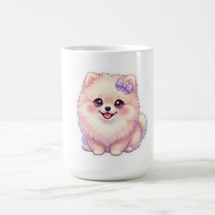 Cute Kawaii Pomeranian Puppy Dog Purple Bow Pastel Coffee Mug