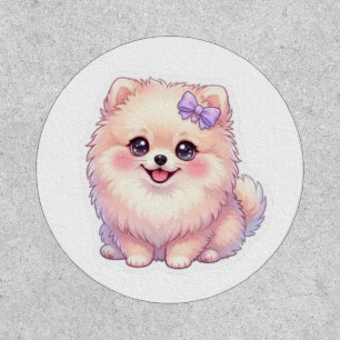 Cute Kawaii Pomeranian Puppy Dog Purple Bow Pastel Patch