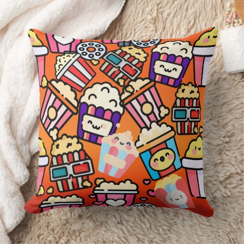 Cute kawaii Popcorn Throw Pillow