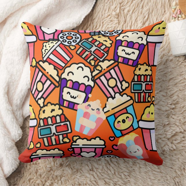 Cute kawaii Popcorn Throw Pillow (Blanket)