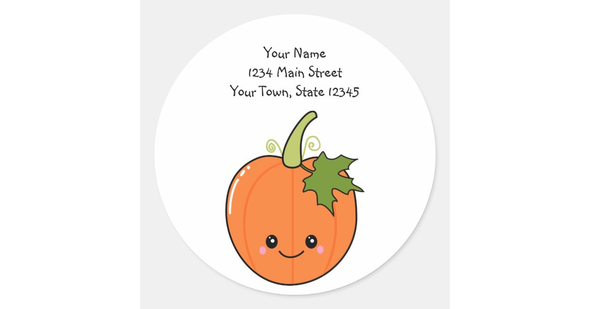 Cute Kawaii Pumpkin Classic Round Sticker | Zazzle