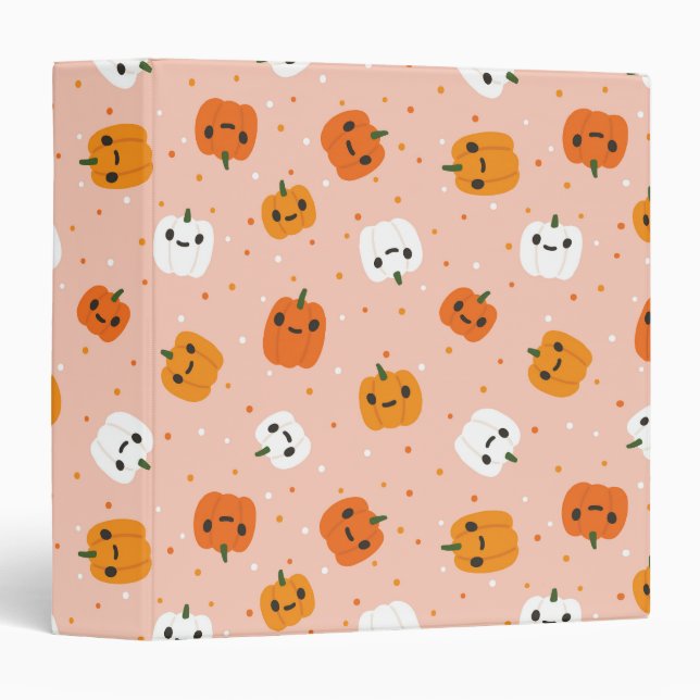 Cute Kawaii Pumpkin Faces Pattern 3 Ring Binder (Front/Spine)