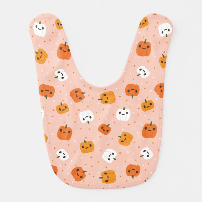 Cute Kawaii Pumpkin Faces Pattern Baby Bib (Front)