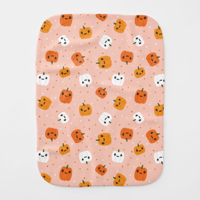 Cute Kawaii Pumpkin Faces Pattern Baby Burp Cloth (Front)