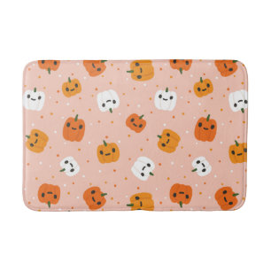Cute Kawaii Pumpkin Faces Pattern Bath Mat