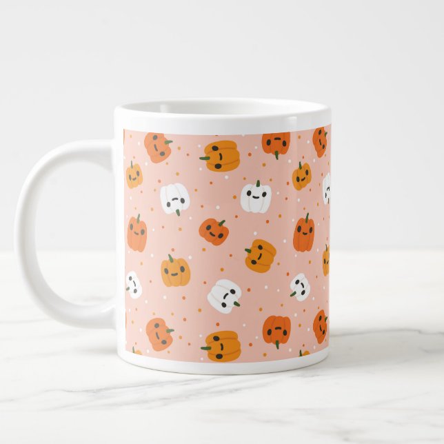 Cute Kawaii Pumpkin Faces Pattern Giant Coffee Mug (Left)