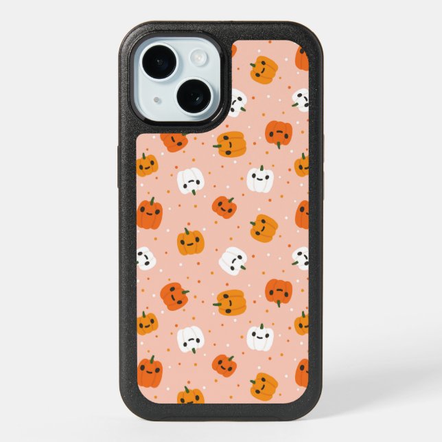 Cute Kawaii Pumpkin Faces Pattern iPhone 15 Case (Back)