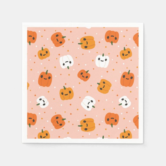 Cute Kawaii Pumpkin Faces Pattern Napkins (Front)