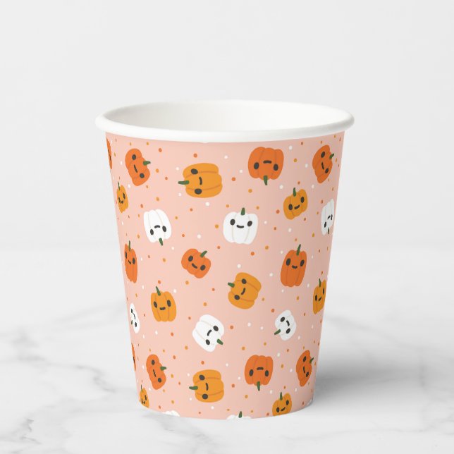 Cute Kawaii Pumpkin Faces Pattern Paper Cups (Front)
