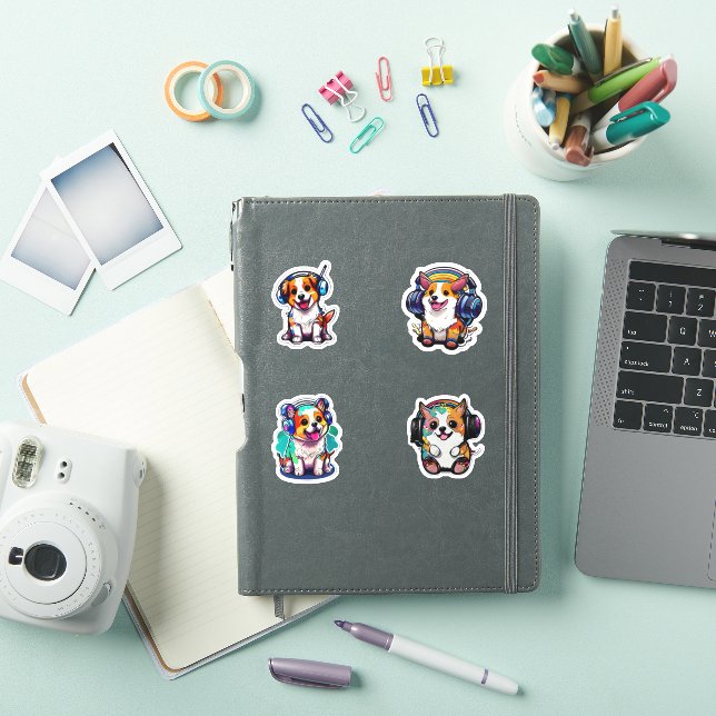 Cute Kawaii Puppies Wearing Headphones Pack Sticker (iPad Cover)