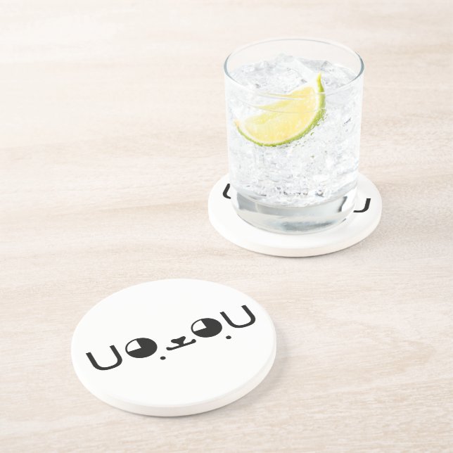 Cute Kawaii Puppy Dog Japanese Kaomoji Emoticon Drink Coaster (Side)