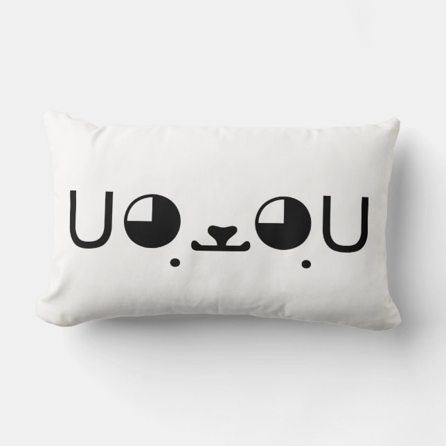 Cute Kawaii Puppy Dog Japanese Kaomoji Emoticon Lumbar Pillow (Front)