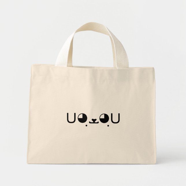 Cute Kawaii Puppy Dog Japanese Kaomoji Emoticon Mini Tote Bag (Front)