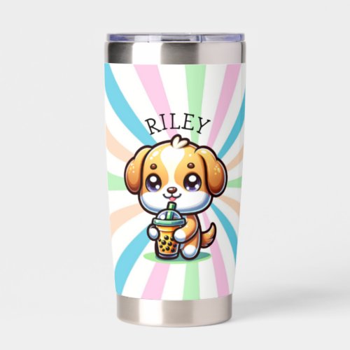 Cute Kawaii Puppy Dog with Bubble Tea Personalized Insulated Tumbler