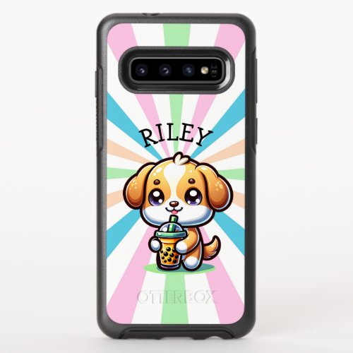 Cute Kawaii Puppy Dog with Bubble Tea Personalized OtterBox Symmetry Samsung Galaxy S10 Case