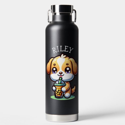 Cute Kawaii Puppy Dog with Bubble Tea Personalized Water Bottle