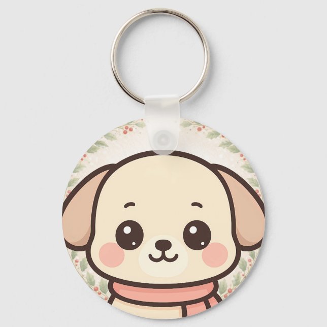 Cute Kawaii Puppy Face Keychain (Front)