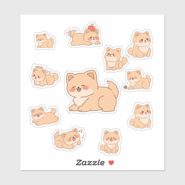Cute Kawaii Puppy Stickers (Sheet)