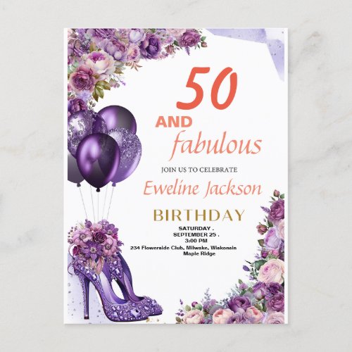 Cute Kawaii Purple Birthday Invitation Postcard