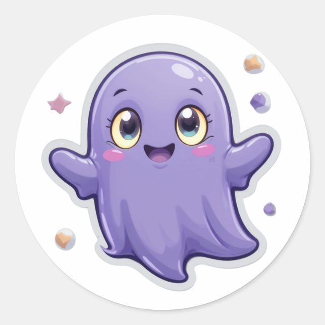 Cute Kawaii Purple Ghost Sticker – Happy Halloween (Front)