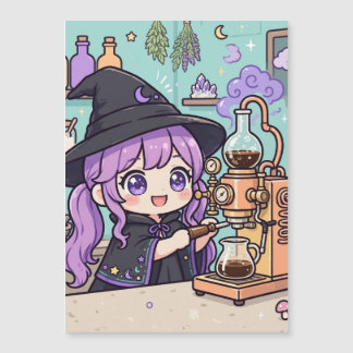 Cute Kawaii Purple Hair Witch Magnetic Card | Cozy