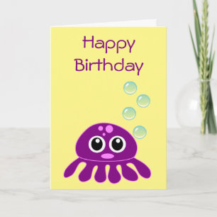 Cute Kawaii Purple Jellyfish Happy Birthday Card