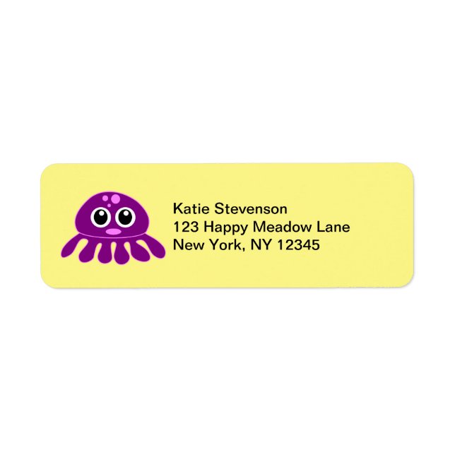 Cute Kawaii Purple Jellyfish Label (Front)