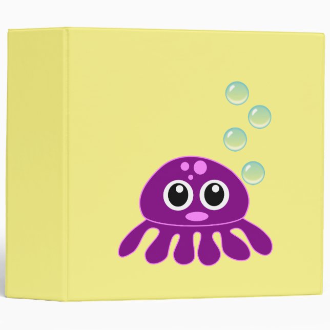 Cute Kawaii Purple Jellyfish with Blue Bubbles 3 Ring Binder (Front/Spine)