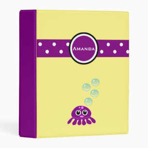 Cute Kawaii Purple Jellyfish with Blue Bubbles Mini Binder