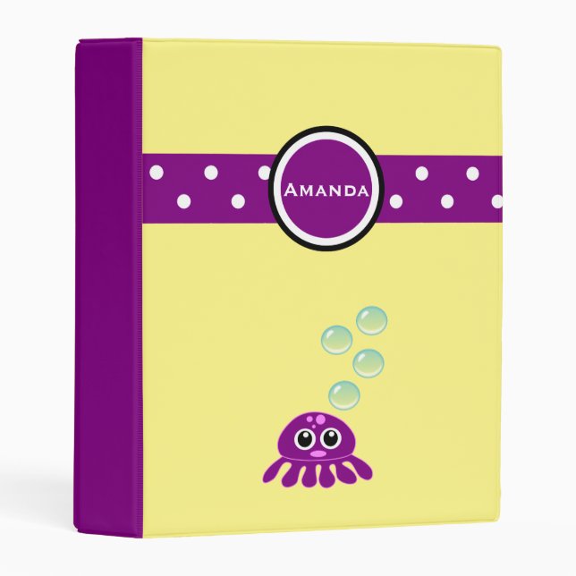 Cute Kawaii Purple Jellyfish with Blue Bubbles Mini Binder (Front/Spine)
