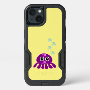 Cute Kawaii Purple Jellyfish with Blue Bubbles iPhone 13 Case