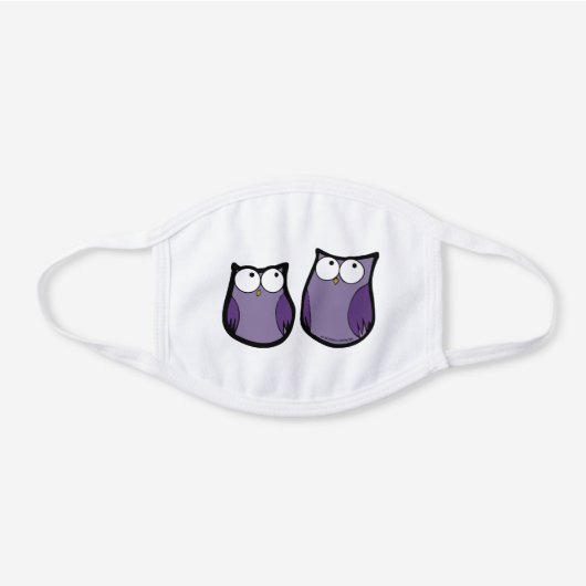 Cute Kawaii Purple Owls White Cotton Face Mask (Front)