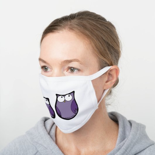 Cute Kawaii Purple Owls White Cotton Face Mask (Angled)
