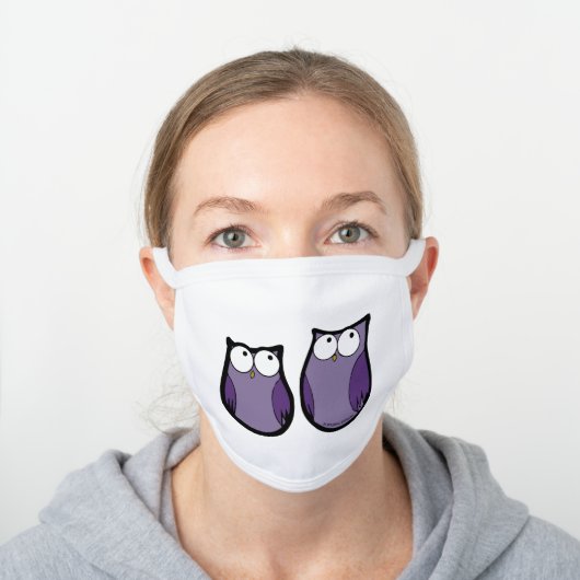 Cute Kawaii Purple Owls White Cotton Face Mask (Worn)