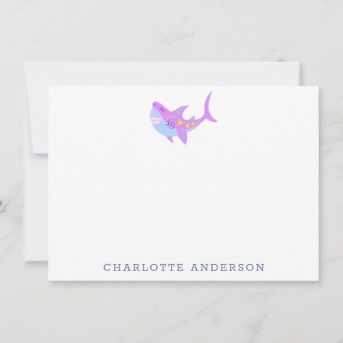 Cute Kawaii Purple Shark Personalized Stationery Note Card