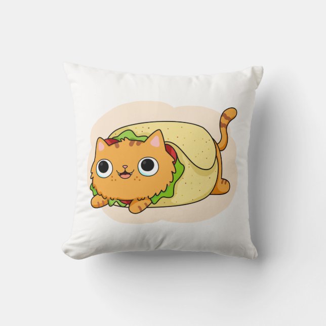 Cute Kawaii Purrito Throw Pillow (Front)