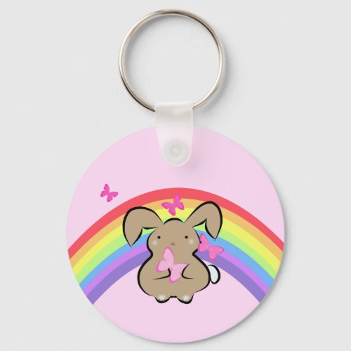 Cute kawaii rabbit rainbow personalised keychain