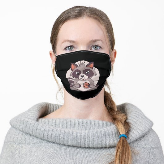 Cute Kawaii Raccoon eating Cookie Gift Adult Cloth Face Mask (Worn)