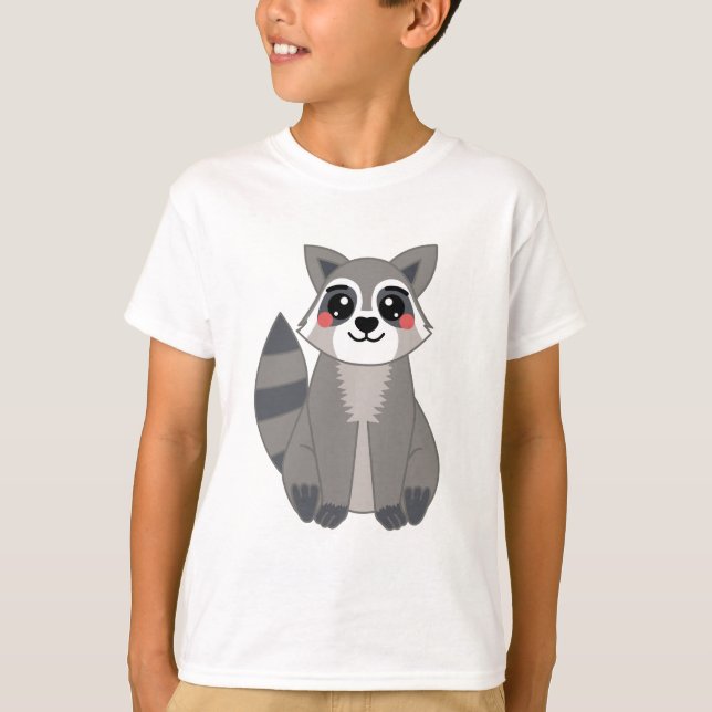 Cute Kawaii Raccoon Illustration T-Shirt (Front)