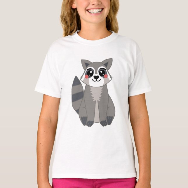 Cute Kawaii Raccoon Illustration T-Shirt (Front)