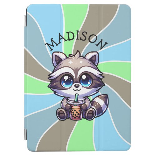 Cute Kawaii Raccoon with Bubble Tea Personalized iPad Air Cover