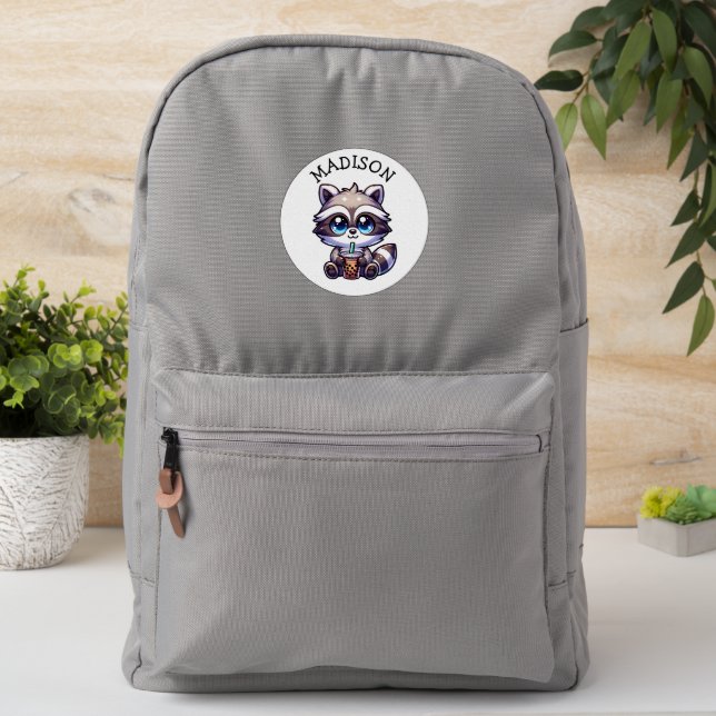 Cute Kawaii Raccoon with Bubble Tea Personalized Patch (On Backpack)