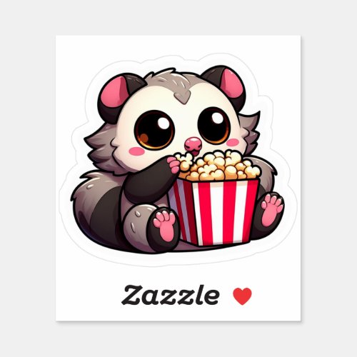 Cute Kawaii Racoon Eating Popcorn Sticker