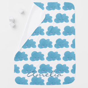 Cute Kawaii Rain Clouds Pattern Personalised Baby Blanket