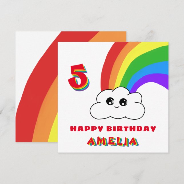 Cute Kawaii Rainbow Cloud Kids Happy Birthday Card (Front/Back)