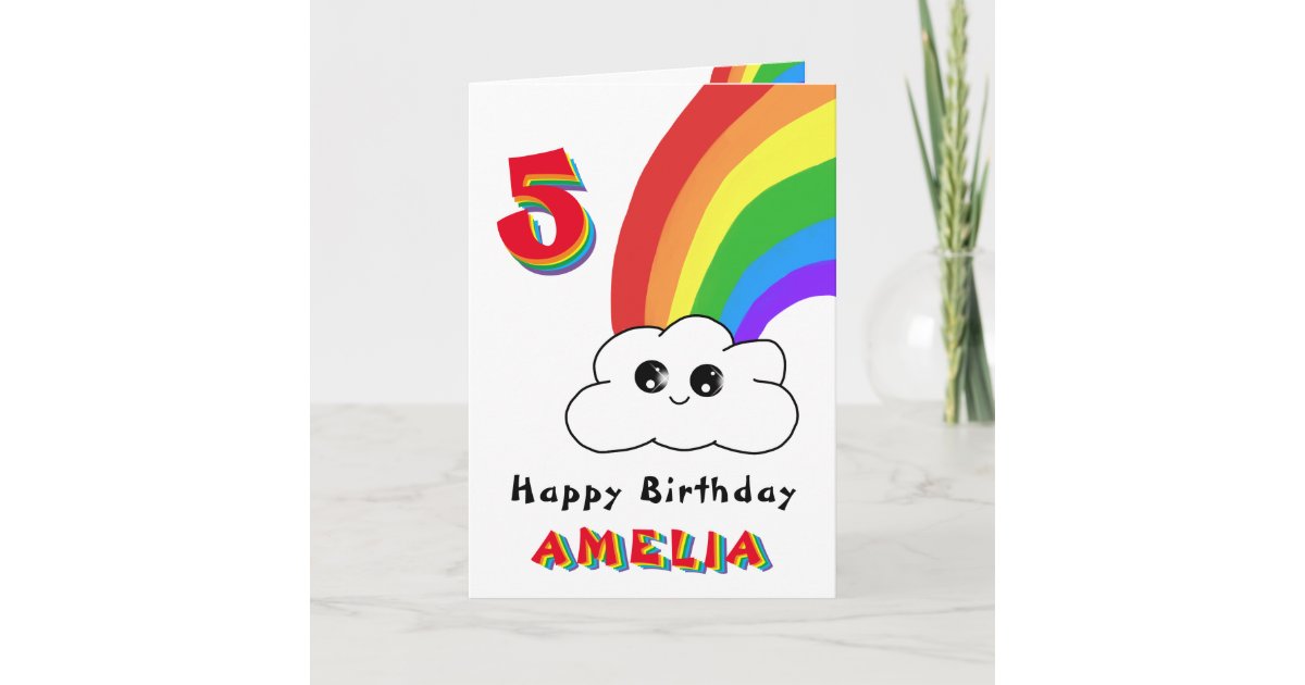 Cute Kawaii Rainbow Cloud Kids Happy Birthday Card Zazzle Com