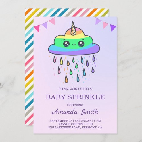 Cute Kawaii Rainbow Cloud Unicorn Baby Sprinkle Invitation