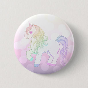 Cute kawaii rainbow colored unicorn pony button