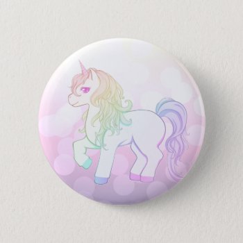 Cute Kawaii Rainbow Colored Unicorn Pony Button by DiaSuuArt at Zazzle